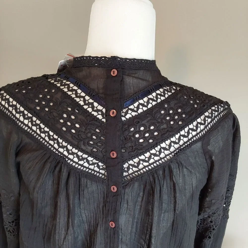 Free People Abigail Victorian Top-Black Sz XS